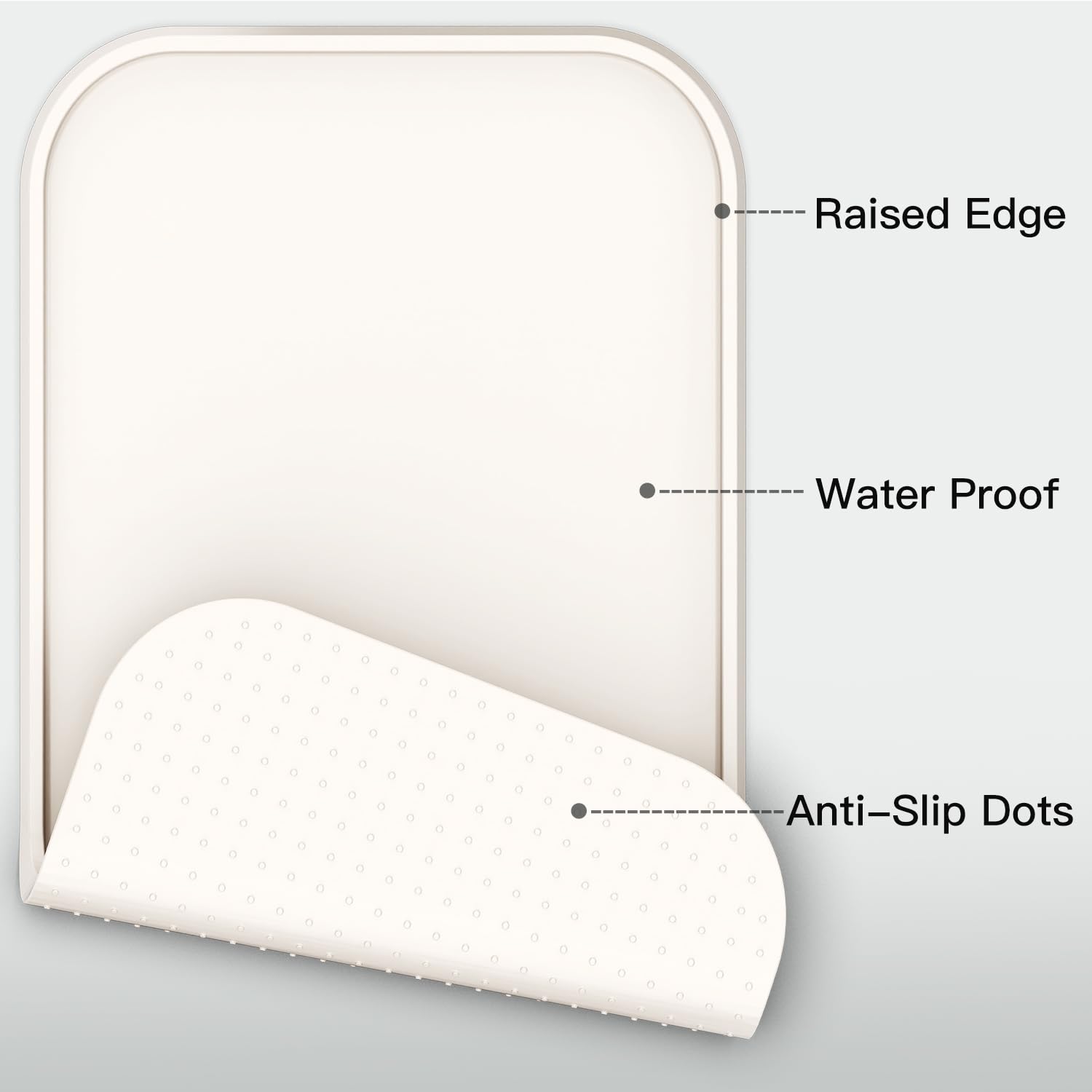 Feedoo Pet Feeding Mat [Warped Resistant Raised Edge], Water-Proof Silicone Placement for Food Water Bowls, Anti-Slip Base Protect Floor, BPA-Free&Dishwasher-Safe [28.5x16.5inch XL, Sand White]