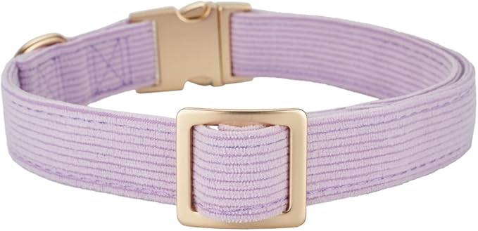 YUDOTE Soft Cotton Dog Collar with Metal Buckle Adjustable Heavy Duty Comfy Corduroy Collars for Small Medium Large Dogs,Lilac,Small
