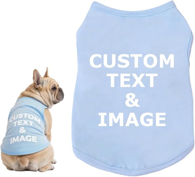 Custom Dog Shirt,Personalized Pet Apparel with Name Text Photo Image,Lightweight Breathable Puppy Kitten Cotton Vest for Small Medium Large Dogs Cats,Puppy Gift (Blue, 5X-Large)