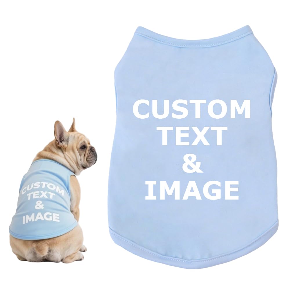 Custom Dog Shirt,Personalized Pet Apparel with Name Text Photo Image,Lightweight Breathable Puppy Kitten Cotton Vest for Small Medium Large Dogs Cats,Puppy Gift (Blue, 5X-Large)