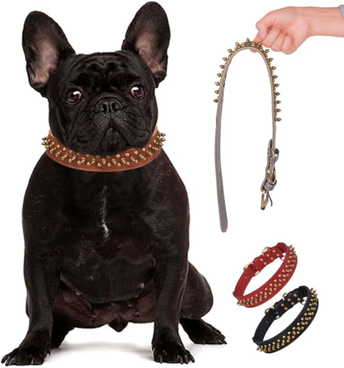 haoyueer Spiked Dog Collar Soft Pu Leather Mushrooms Rivet Spike Studded Puppy Adjustable Pet Collars for Small Breeds (M, Red2)