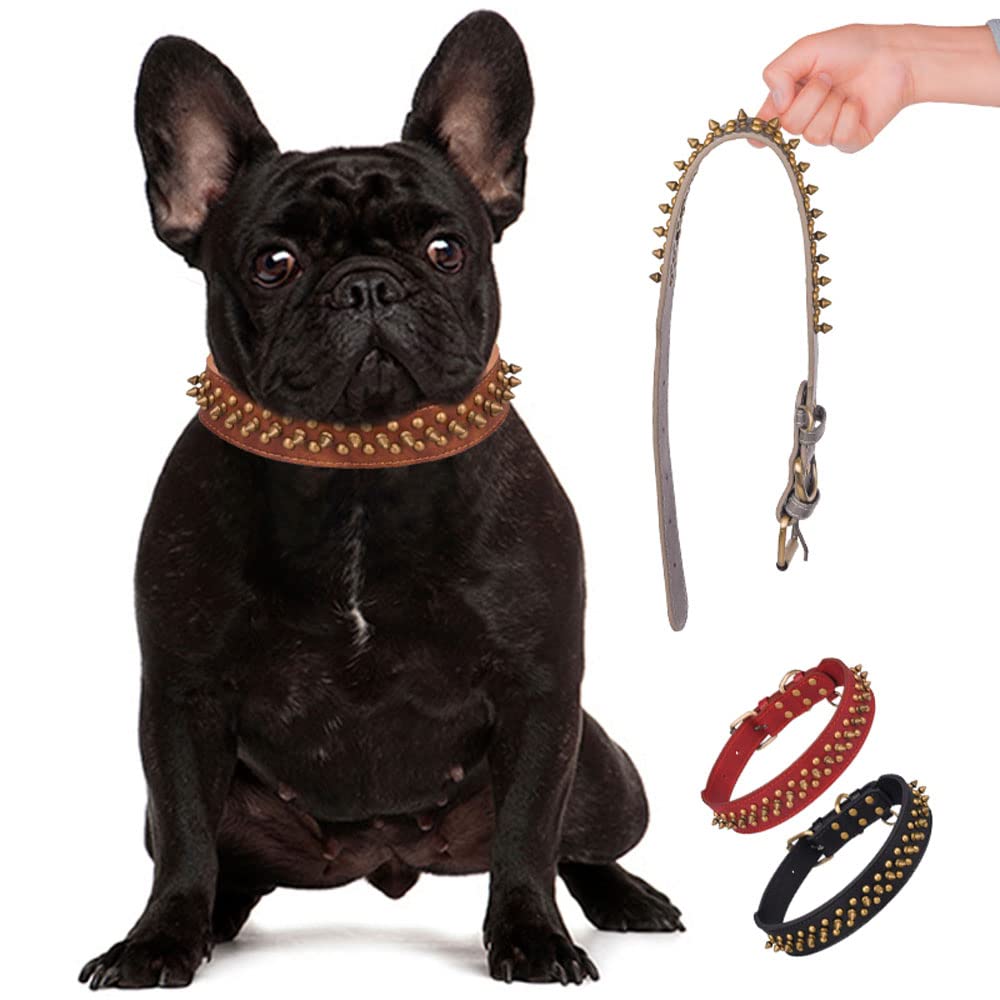 haoyueer Spiked Dog Collar Soft Pu Leather Mushrooms Rivet Spike Studded Puppy Adjustable Pet Collars for Small Breeds (XS, Brown2)