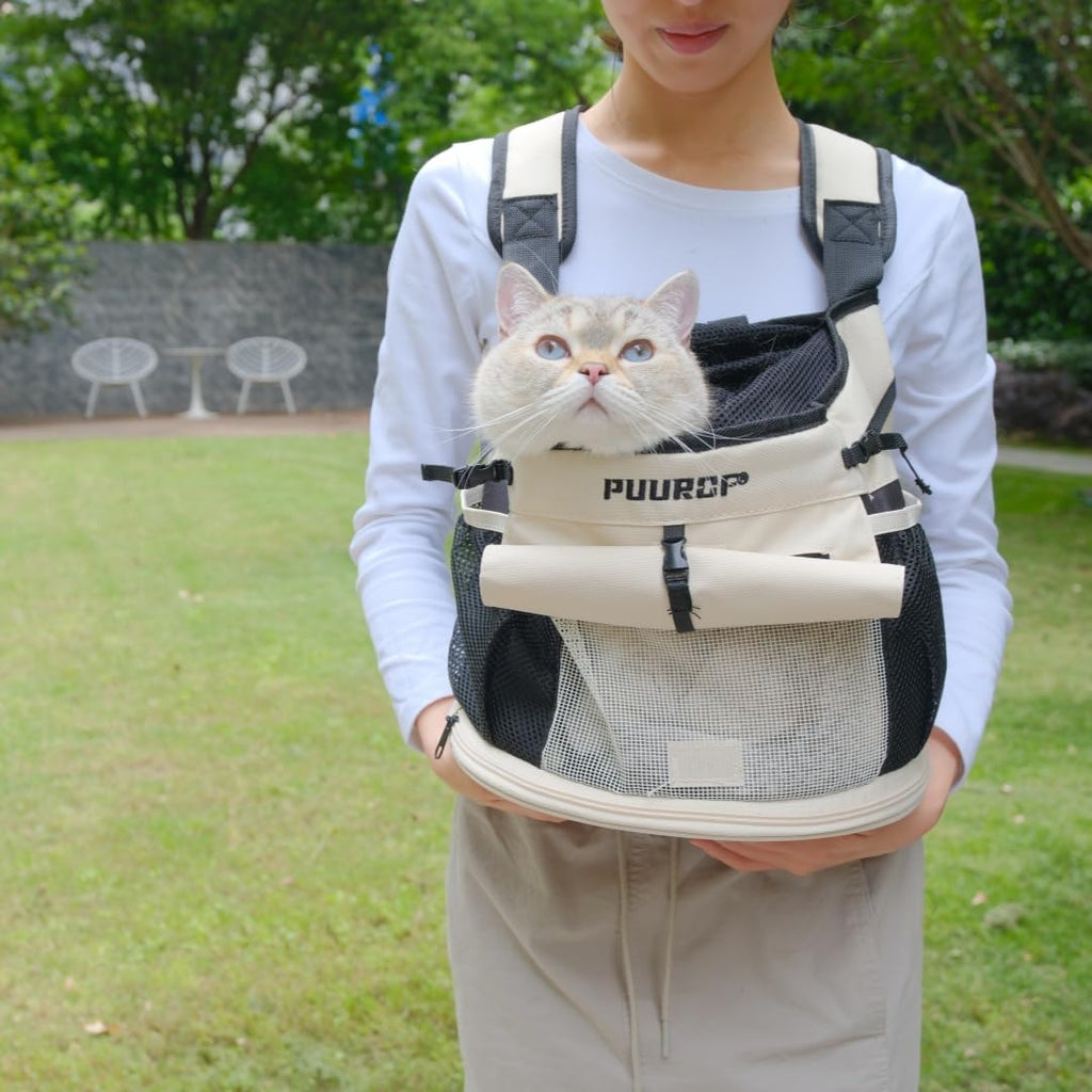 PUUROF Backpack for Dog Accessories Small Dog cat go Out Bag Break Free Walk Dog Dirty pet Backpack Car Bag (Beige, Small)