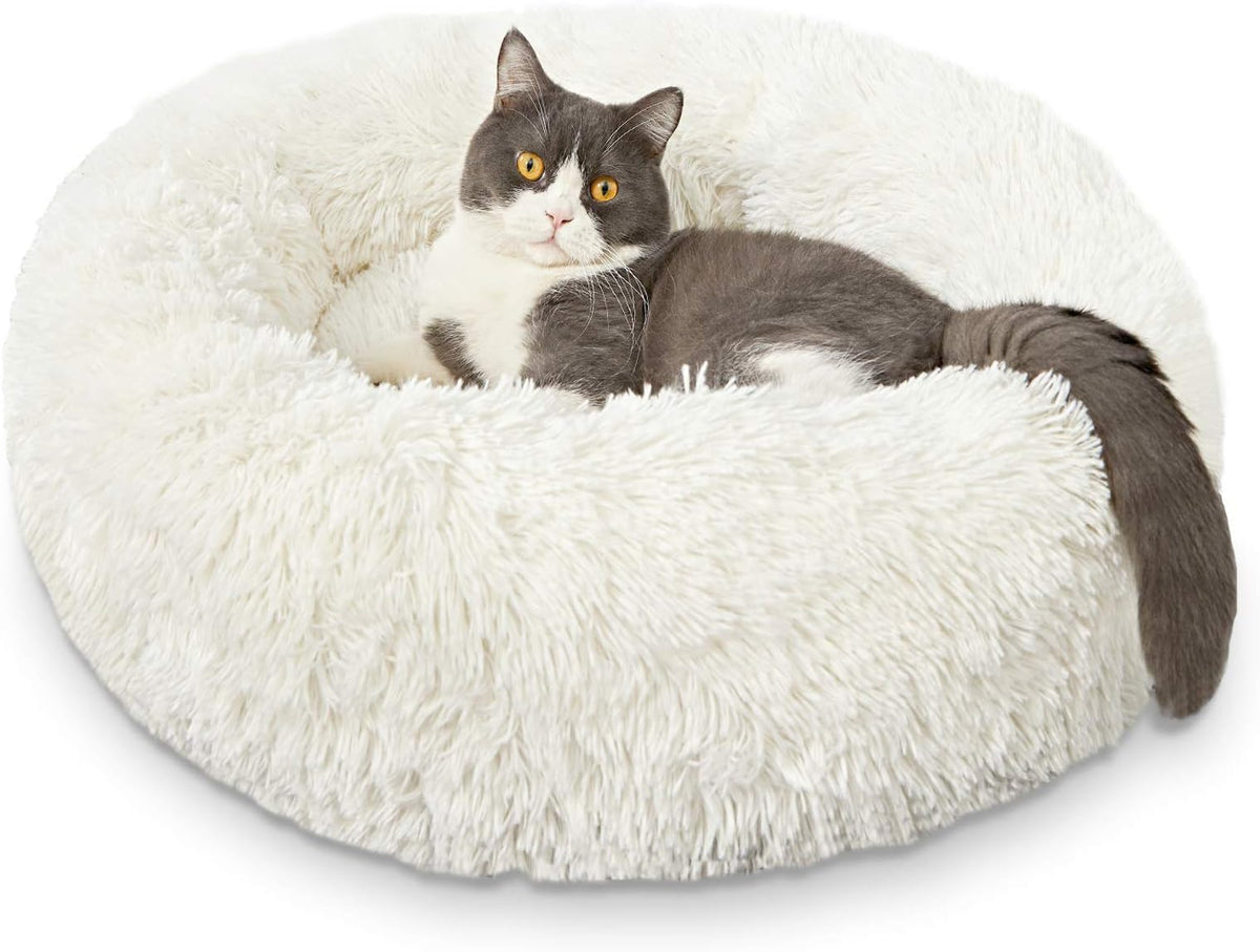 Purrfect Cat Beds - Washable 20 inches, Anti-Anxiety Round Plush Faux Fur, Thick Bottom (Purple, Medium) - Suitable for Indoor Cats & Small/Medium Dogs