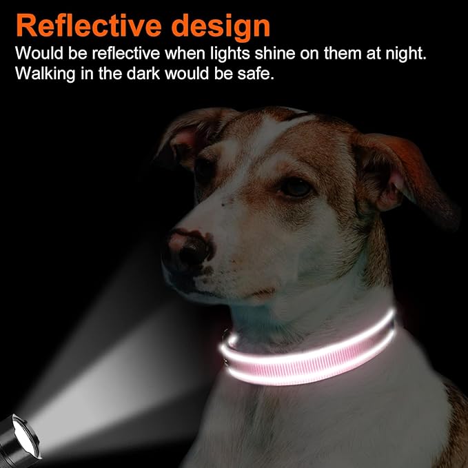Joytale Reflective Dog Collar, Adjustable Neoprene Padded, Pink L