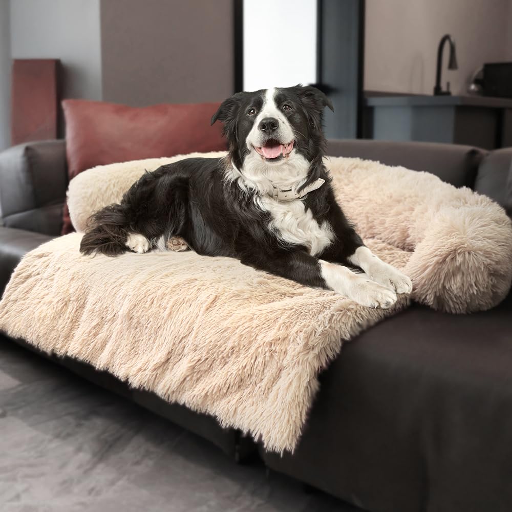 Tinaco Calming Dogs/Cats Bed Mats, Dog Pad Washable Removable Couch Cover, Plush Long Fur Mat for Pets, Waterproof, Perfect for Small, Medium and Large Dogs and Cats (Desert Brown, 45"x37"x 6.0")