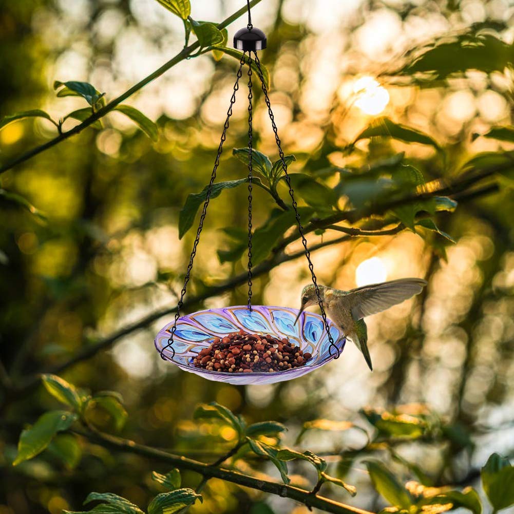 VCUTEKA Hanging Bird Baths Outdoor Glass Birdbath Feeder for Garden Decor