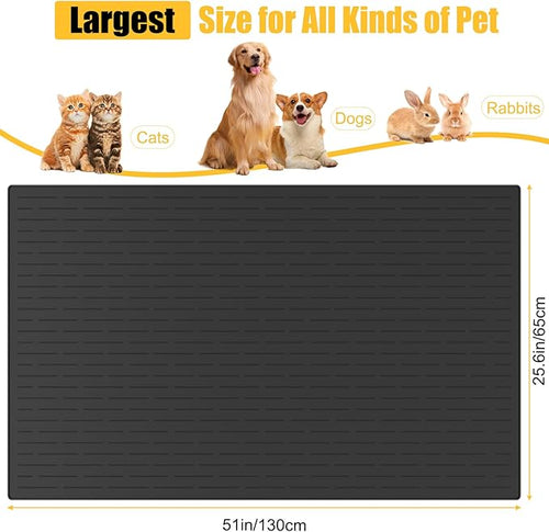 51.2"x25.6"(130cm×65cm) Largest Dog Food Mat, XXXXL Silicone Dog and Cat Mat for Food and Water Bowls, Thinken Waterproof Non-Slip XXXL Pet Feeding Mat for Floors, Dark Blue
