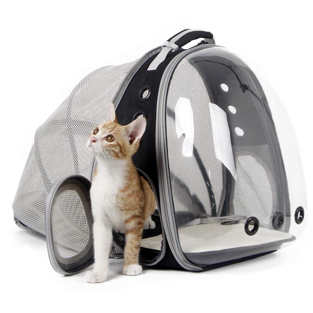 Square Back Extension Pet Backpack Carrier for Cat and Small Puppy up to 12 Pounds, Clear Space Capsule Astronaut Transparent Bubble Window Backpack to Carry and Transport Cat to Vet and Traveling
