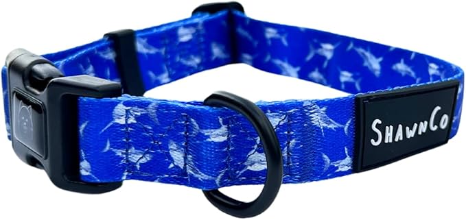 ShawnCo Dream Walk Dog Collar- Premium, Adjustable and Comfortable Pet Collar for Small, Medium, Large and Extra Large Dogs (White Sharks,M)