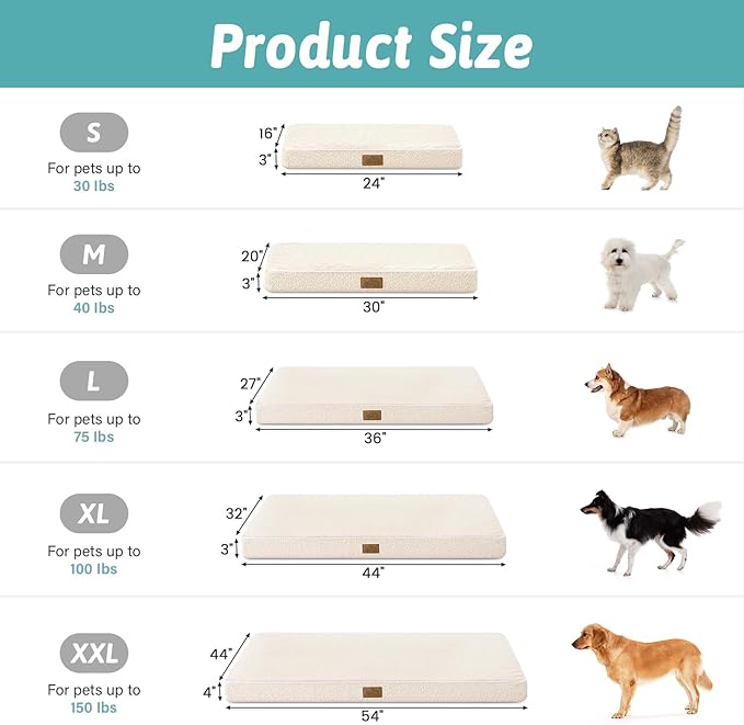 Big Dog Bed for Giant Dogs, Rectangular XXL Orthopedic Dog Beds Extra Large, Foam Anti-Slip Bottom Pet Mat with Washable Removable Cover, Suitable for Pet Up to 150 lbs, 54x44x4 inch, Beige