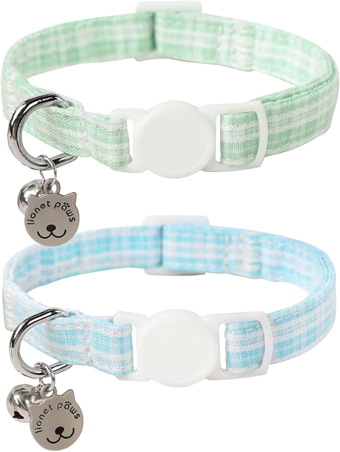 Lionet Paws 2pcs Pack Christmas Cat Collarr,Christmas Red Plaid & Green Plaid Cat Kitten Collars with Breakaway Buckle,Ideal for Boy Cats