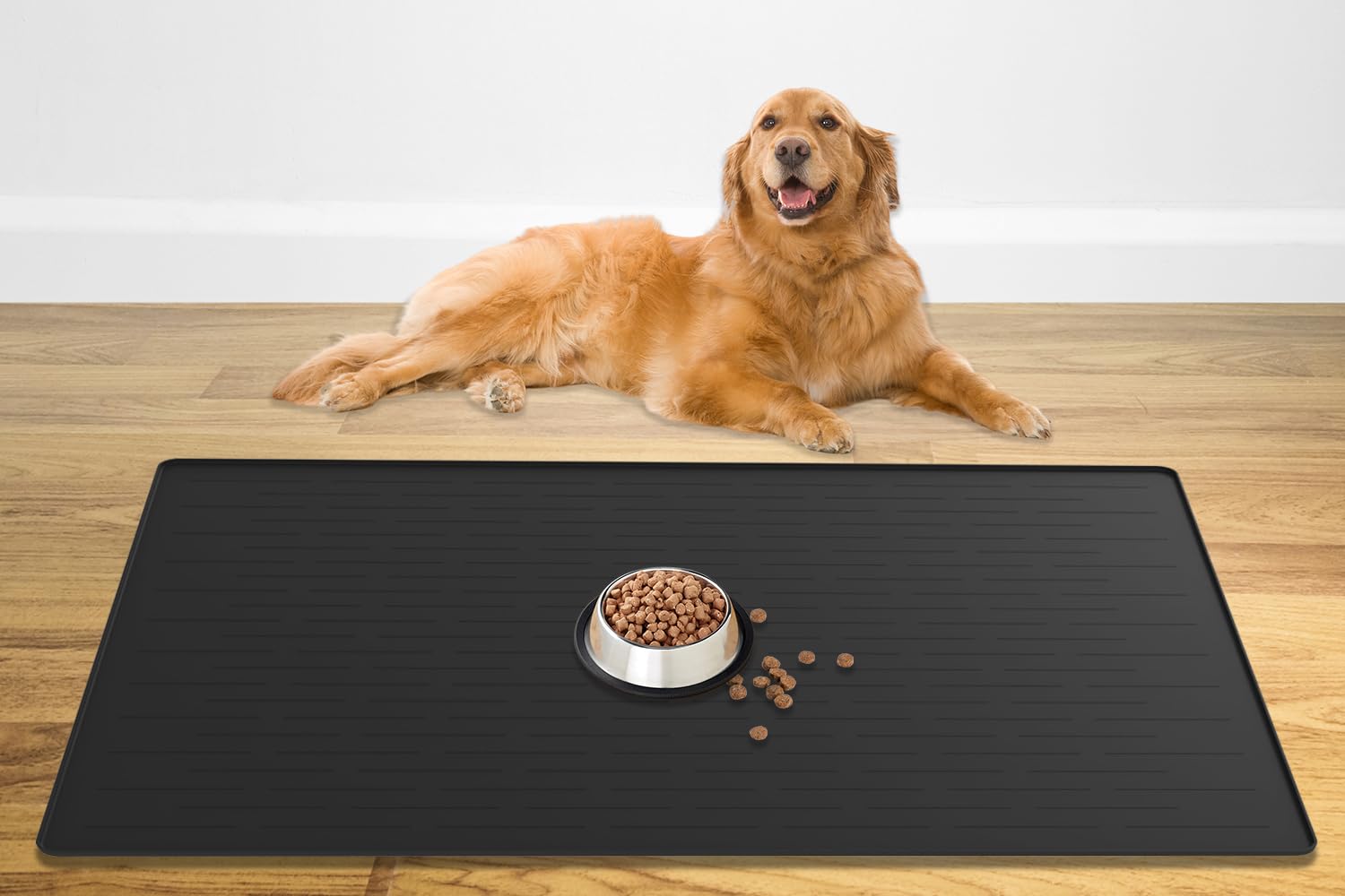 48" x 32" XXXL Largest Pet Food Mat, Silicone Dog Mats for Food and Water, Nonslip Pet Feeding Mats for Floors,Dog Cat Bowl Mat with Raised Edges, Black