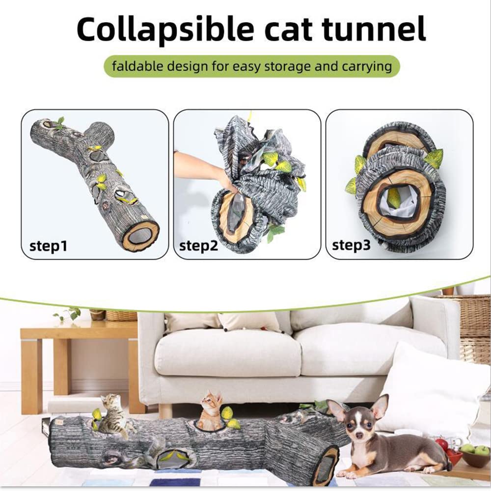 AMYESE Cat Tunnels for Indoor Cats - Interactive Tree Trunk Cat Activity Play Tunnels with Peek Holes, Collapsible Pet Tube Puzzle Hunt Chase Training Center Toys for Kitten, Ferret, Small Animals