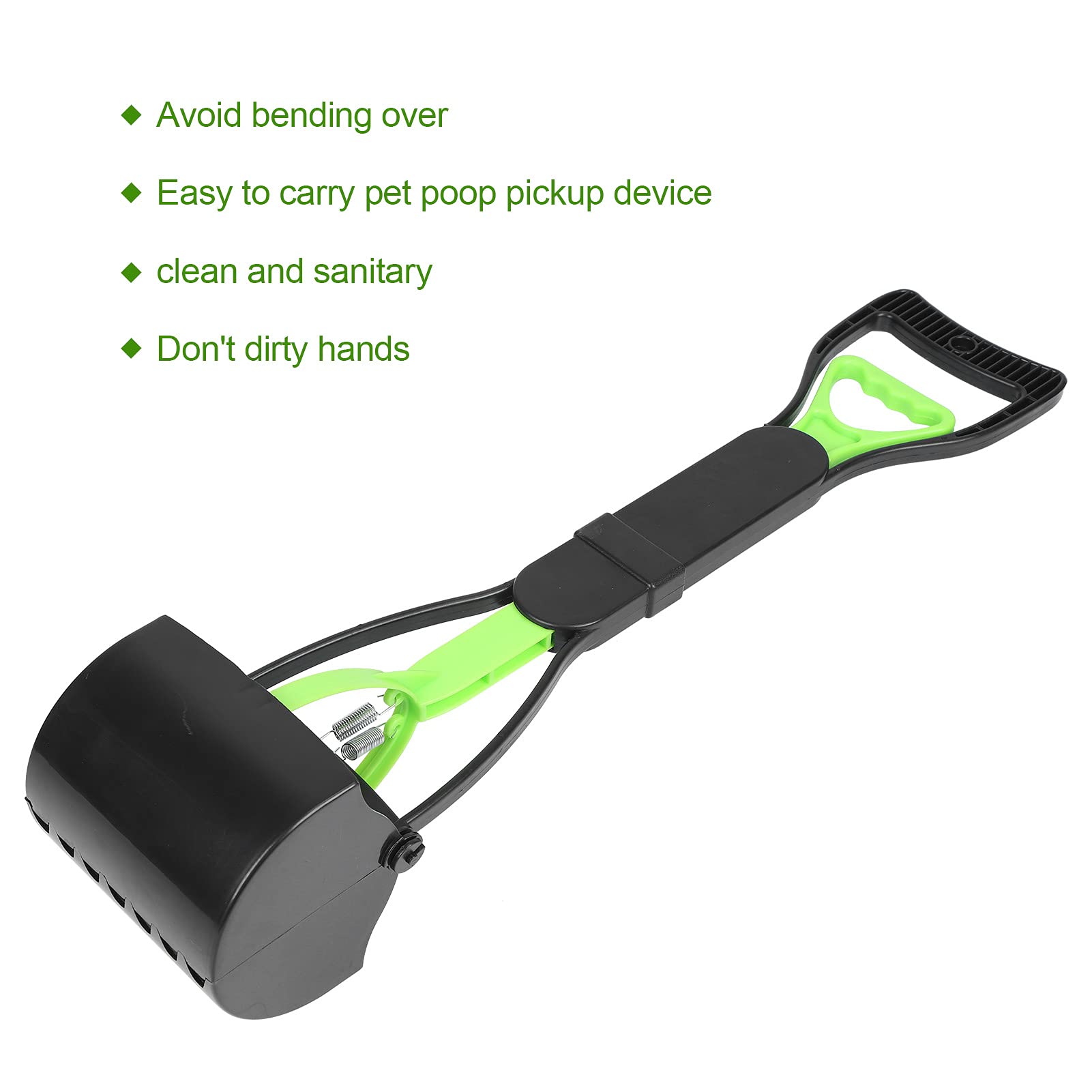 Pet Pooper Scooper, Long Handle Folding Poop Scoop, Stable Jaw Scoop Easy for Small Pet Poop, Pick Up Animal Waste Dog Puppy Cat Waste Picker Cleaning Tools Outdoor Dog Pooper Scooper(green+black)