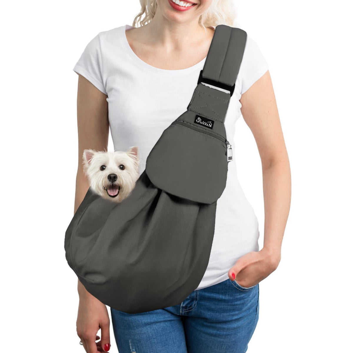 SlowTon Dog Carrier Sling - Thick Padded Shoulder Strap Adjustable, DGY S