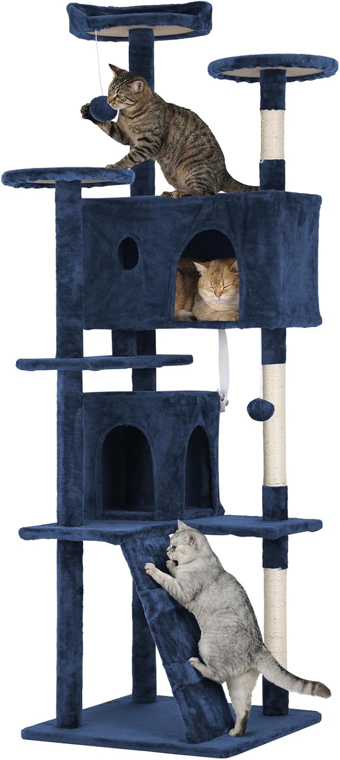 70in Cat Tree Cat Climbing Tower with Scratching Post, Cats House Perch Kitten Tree Condo Wood Playhouse, Pet Trees Tower for Indoor Cats
