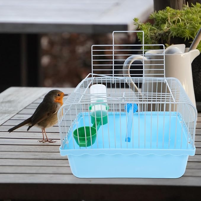 Portable Bird Cage for Travel with Perch Food Box and Water Dispenser Small Bird Carrier for Parrots Lovebirds 9.3X6.6X9.3 Inches