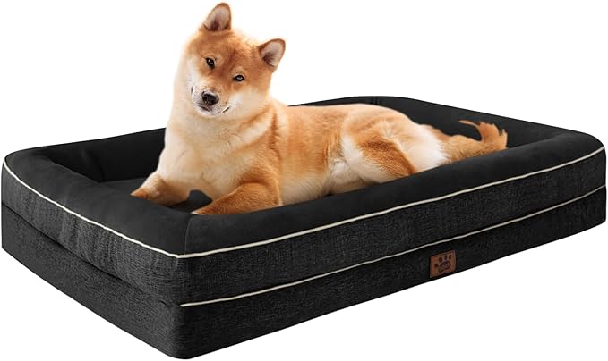 TaiBest Waterproof Memory Foam Dog Beds for Extra Large Dogs Non-Slip Orthopedic Dog Beds Washable Couch Pet Bed with Removable Cover (Black, Large)