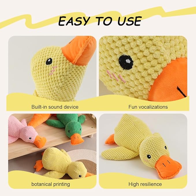 2025 Upgraded Dog Toys, New Durable Calming Duck Toys, Dog Toys for Aggressive Chewers with Soft Squeaker, Fun for Indoor Puppies and Senior Pups (Yellow, XL-14.9 * 17.7in)