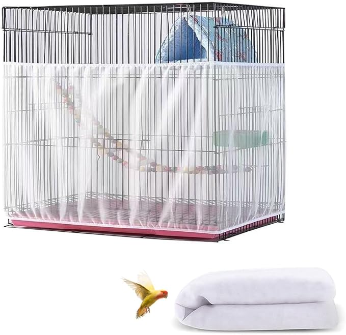 DECKALY Bird Cage Seed Catcher, Seed Catcher Guard Net Cover, Parrot Nylon Mesh Net Cover, Universal Soft Airy Cage Net Stretchy Skirt for Round Square Cages (Daisy-White