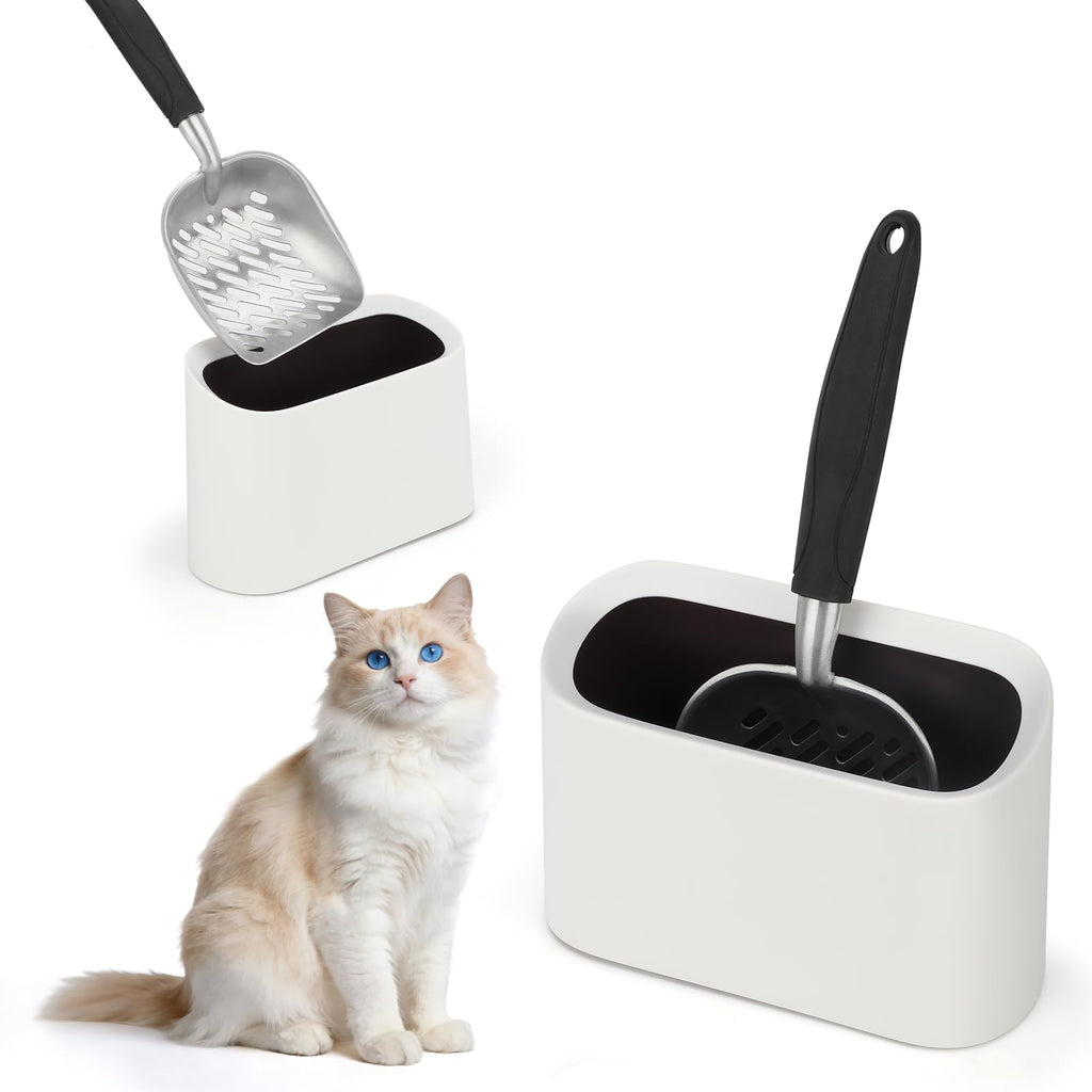 Midollarle Metal Cat Litter Scoop with Holder, Detachable Caddy Set, White
