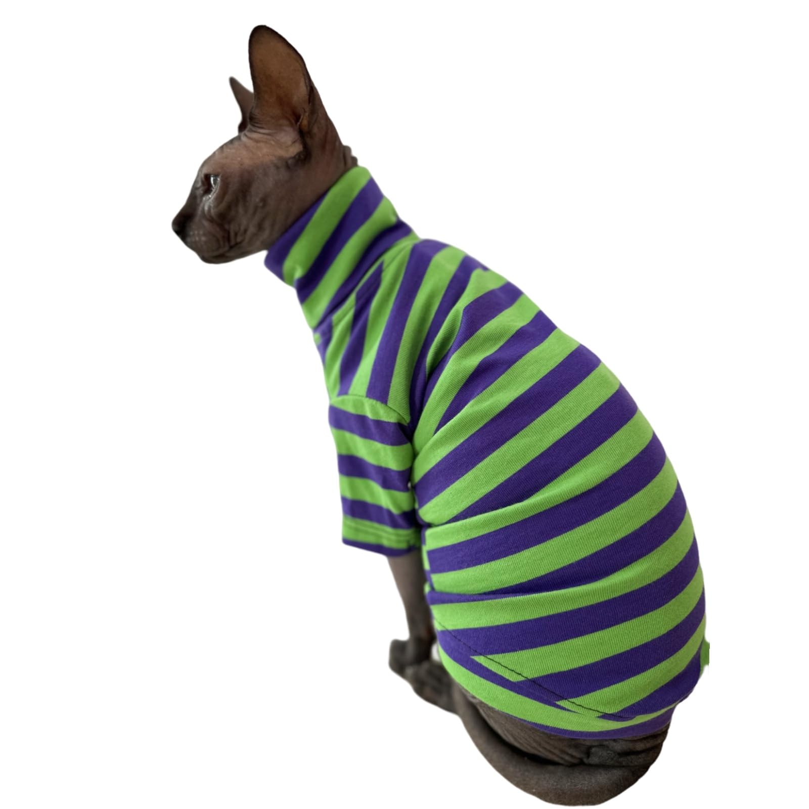 Vintage Stripes Sphynx Hairless Cats Turtleneck Shirt Cotton for Sphinx Cat