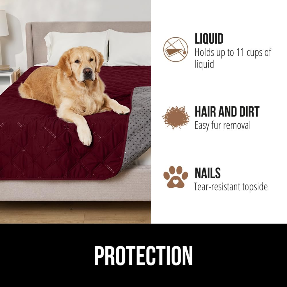 GORILLA GRIP® Waterproof Dog Blanket, Leakproof Couch Cover for Dogs, Silicone Grip Backing, Protects Sofa, Sectional, Bed, Crate, Car & RV, Tear-Resistant Washable Senior Pet Blanket, 30x70 Burgandy