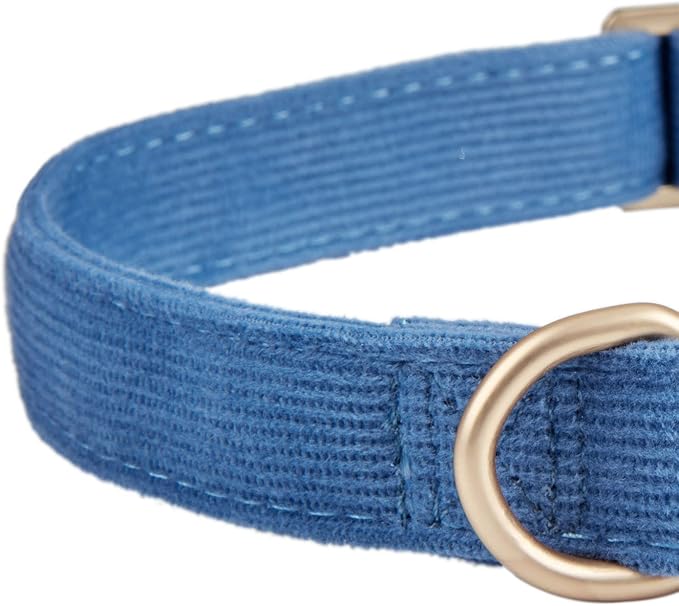 YUDOTE Soft Cotton Dog Collar with Metal Buckle Adjustable Heavy Duty Comfy Corduroy Collars for Small Medium Large Dogs,Blue,Medium