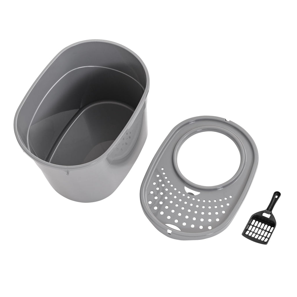 Amazon Basics Large Cat Litter Box with High Sides, Top Entry, Odor Control, Includes Scoop, 20.5 x 14.75 x 14.38 inches, Grey