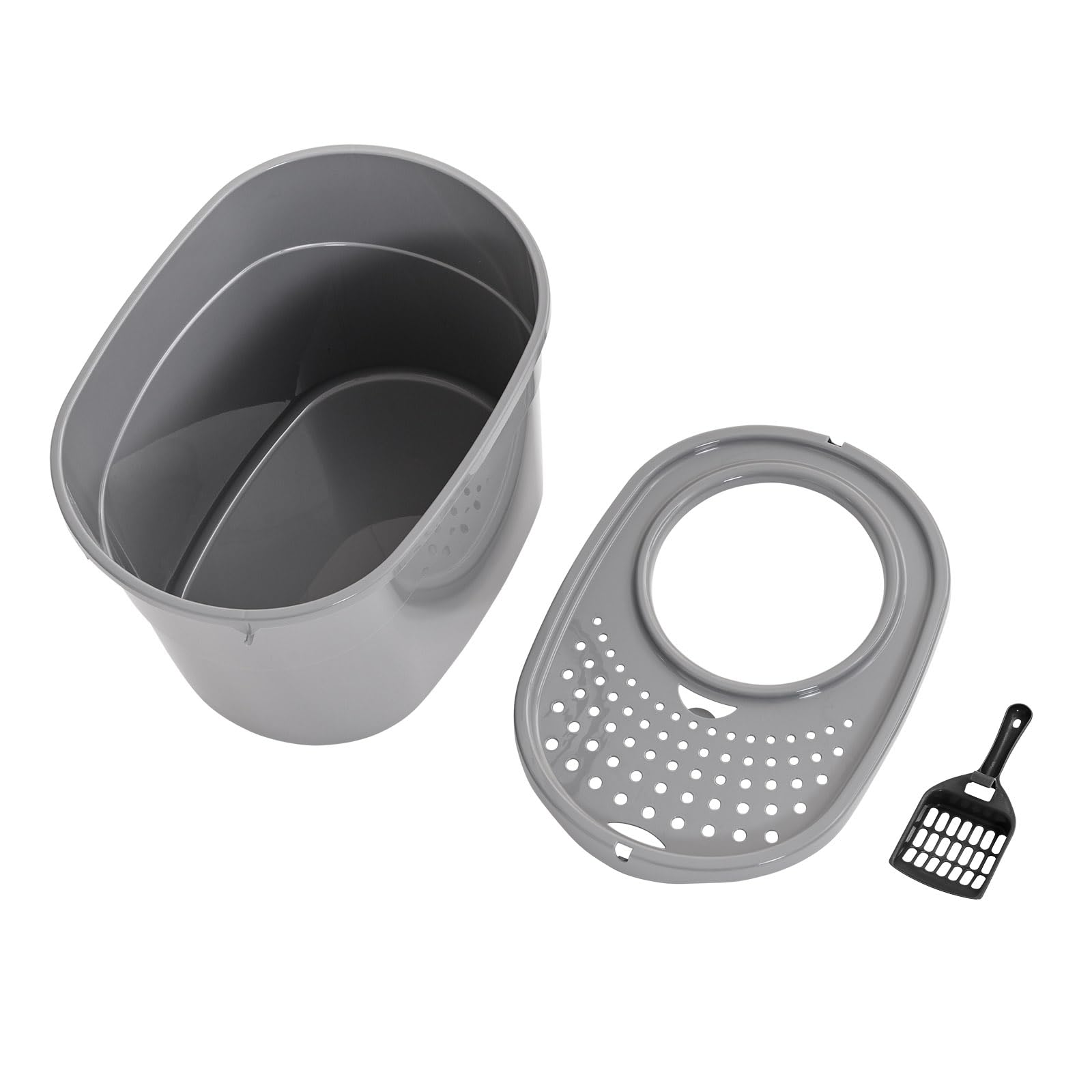 Amazon Basics Large Cat Litter Box with High Sides, Top Entry, Odor Control, Includes Scoop, 20.5 x 14.75 x 14.38 inches, Grey