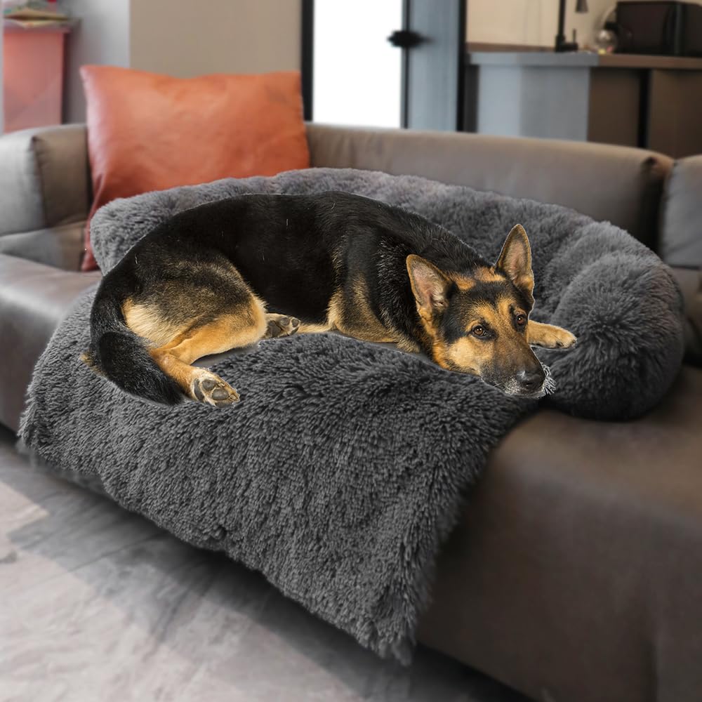 Tinaco Calming Dogs/Cats Bed Mats, Dog Pad Washable Removable Couch Cover, Plush Long Fur Mat for Pets, Waterproof, Perfect for Small, Medium and Large Dogs and Cats (Desert Brown, 45"x37"x 6.0")
