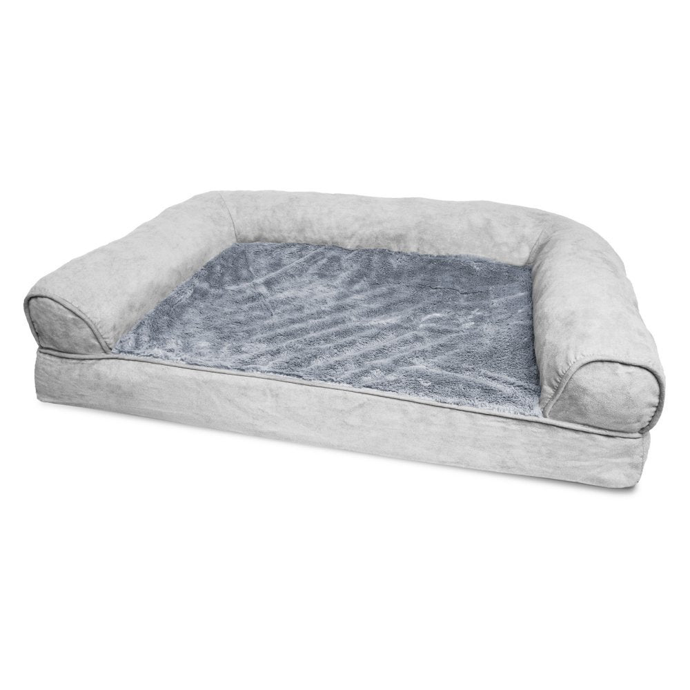 Furhaven Orthopedic Dog Bed for Large Dogs w/ Removable Bolsters & Washable Cover, For Dogs Up to 95 lbs - Plush & Suede Sofa - Almondine, Jumbo/XL
