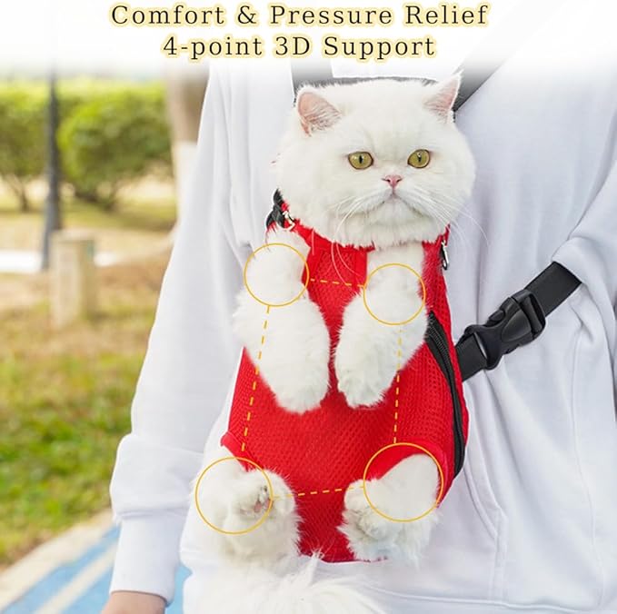 Dog Carrier Backpack, Adjustable Pet Front Carrier Backpack, Ventilated Pet Chest Carrier for Hiking Camping Travel, Sling Bag for Small Medium Dog Cat Rabbit Puppy (Red, XL)