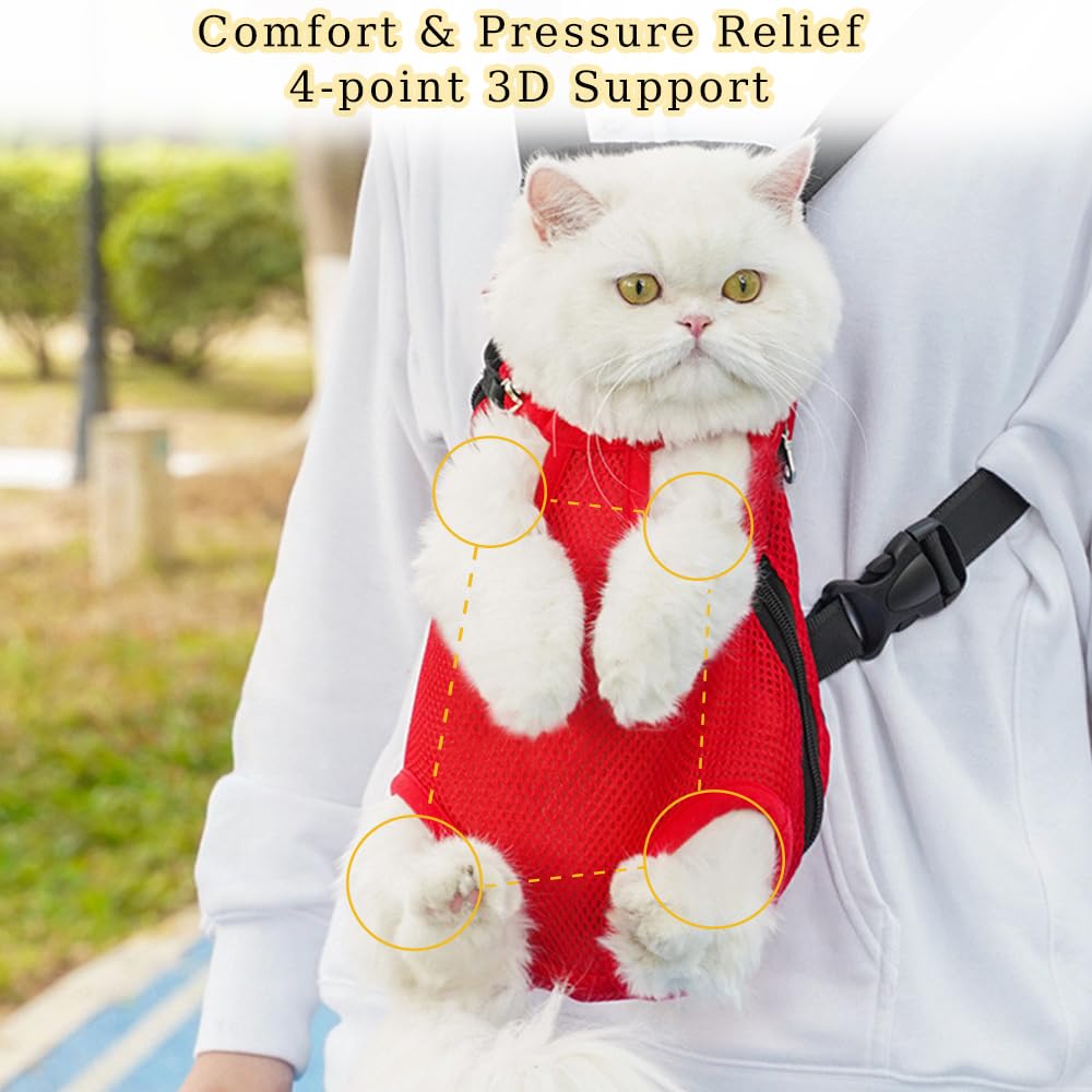 Dog Carrier Backpack, Adjustable Pet Front Carrier Backpack, Ventilated Pet Chest Carrier for Hiking Camping Travel, Sling Bag for Small Medium Dog Cat Rabbit Puppy (Red, XL)