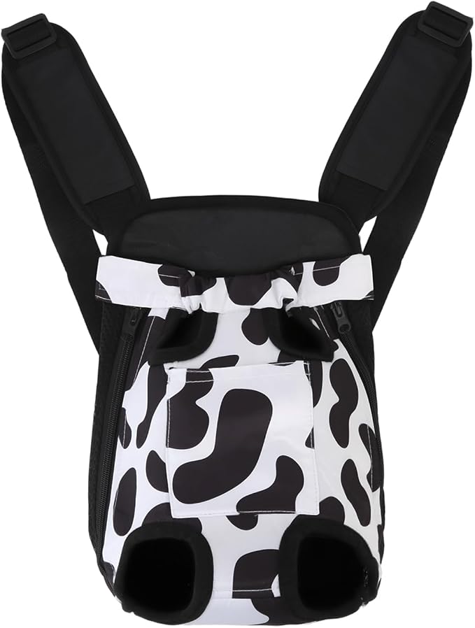 Inspack Dog Backpack Carrier/Cat Carrier, Adjustable Pet Front Carriers Travel Bag for Puppy Medium Dogs, Legs Out, Soft Ventilated Doggie Chest Carry Backpacks for Hiking/Camping, 4-7 lbs, Cow Print