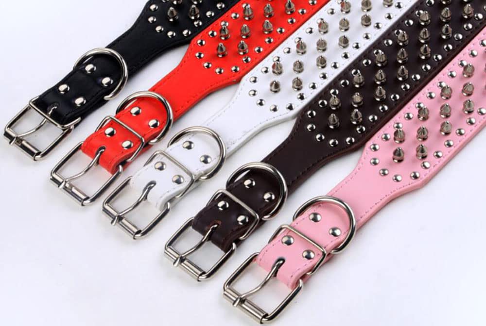Serijoars Spiked Studded Dog Collar, PU Leather Dog Collar, Adjustable Pet Collars for Medium or Large Breed Pet (XL, Pink)