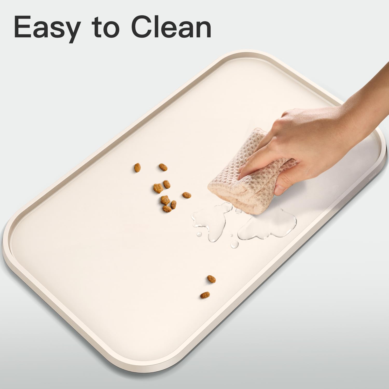 Feedoo Pet Feeding Mat [Warped Resistant Raised Edge], Water-Proof Silicone Placement for Food Water Bowls, Anti-Slip Base Protect Floor, BPA-Free&Dishwasher-Safe [28.5x16.5inch XL, Sand White]