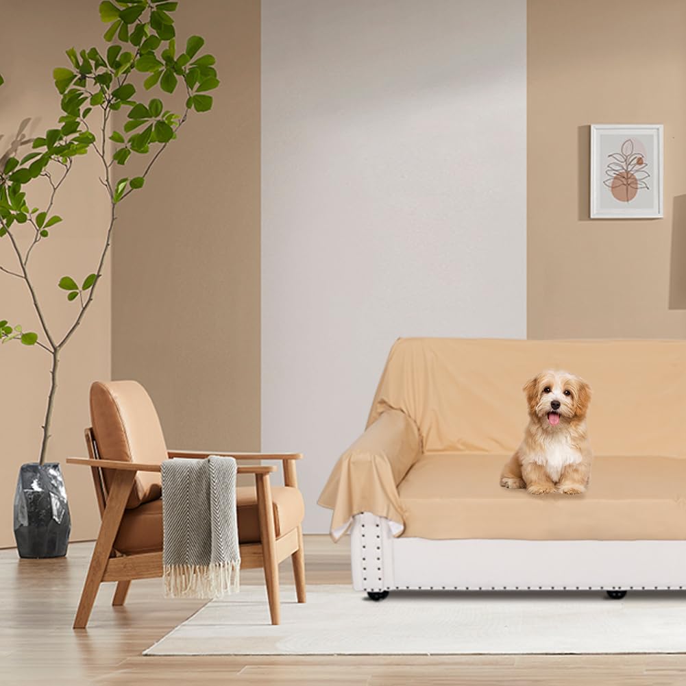 DUJUIKE Waterproof Bed Cover for Dog and Cats,Pet Hair Resistant Bed Sheet Cover, Protective Bed Liner Cover with 100% Waterproof Breathable Thin Fabric (Apricot Yellow, Twin 63 * 90 inch)