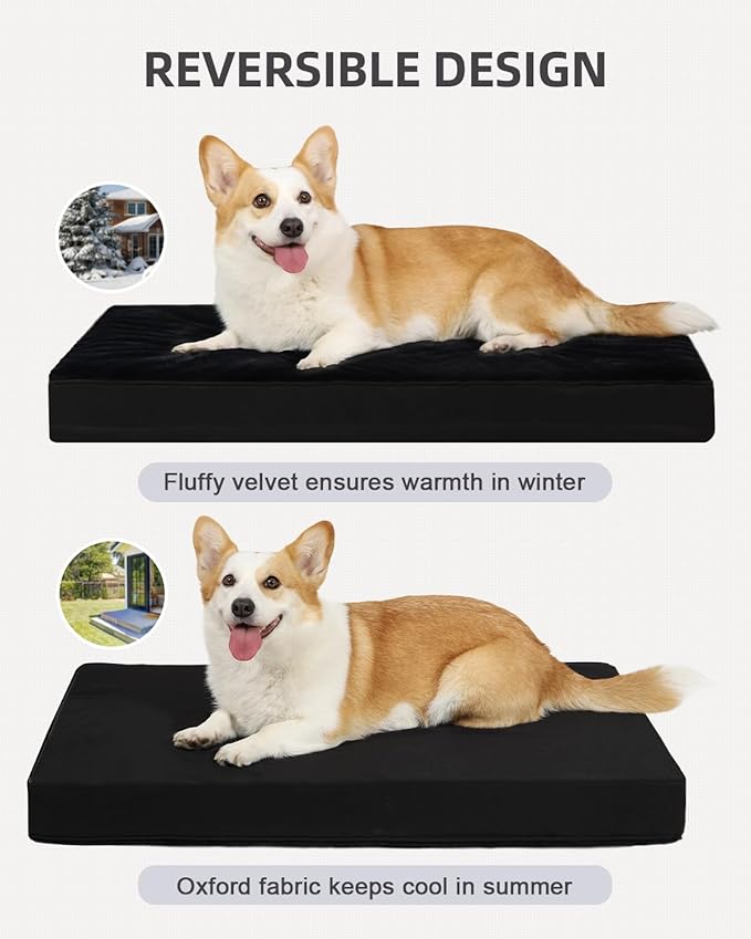 KSIIA Orthopedic Dog Bed for Small Dogs with Waterproof Lining, Black,23x17