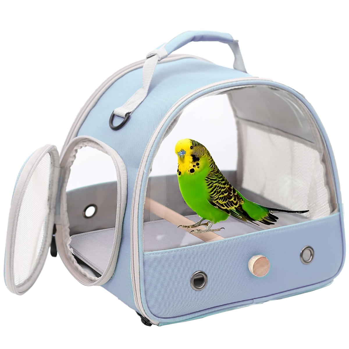 Bird Carrier, Portable Small Bird Parrot Parakeet Carrier with Standing Perch and Stainless Steel Tray, Side Access Window Collapsible (Black, Cylinder Design - Clear)