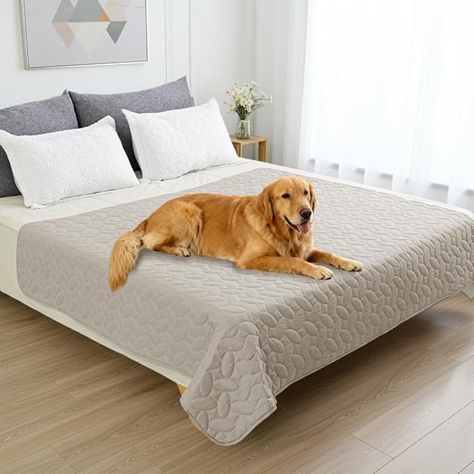 Ameritex Waterproof Pet Bed Cover Anti-Slip Dog Bed Blanket for Sofa and Furniture Waterproof New Pattern Design (Khaki, 82x102 Inch (Pack of 1))