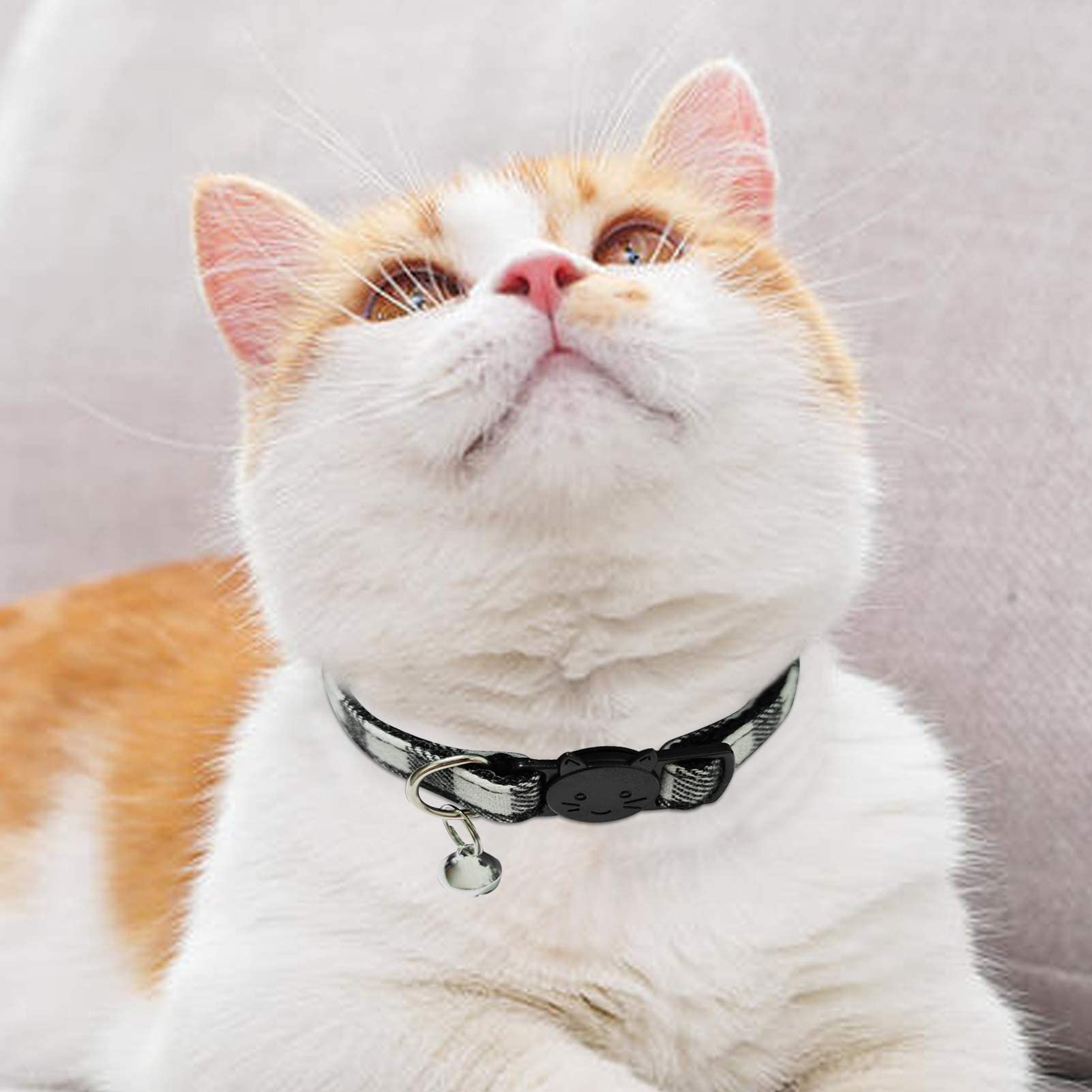 MJIYA Cat Collar with Bell, Breakaway Grid Collar with Plastic Buckle, Light Adjustable, Nylon, Kitty Collars