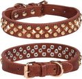 haoyueer Spiked Dog Collar Soft Pu Leather Mushrooms Rivet Spike Studded Puppy Adjustable Pet Collars for Small Breeds (S, Brown3)
