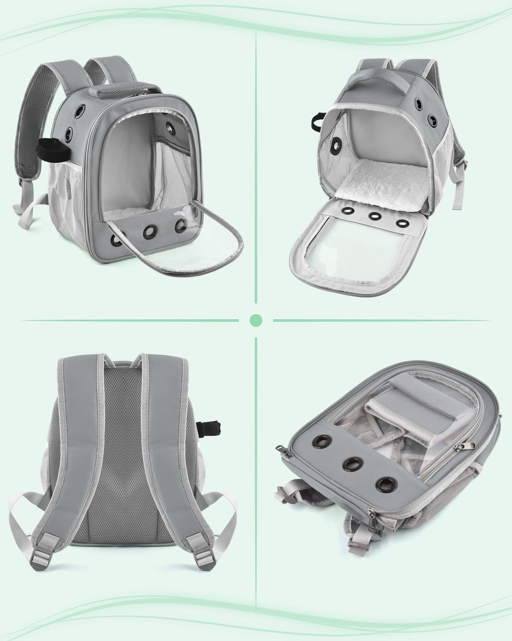 DBNESS Guinea Pig Carrier Backpack, Portable Rabbit Travel Carring Bag for Pet Bunny Chinchilla Bearded Dragon Hamster Parrot Outgoing Pouch Case with Water Bottle Holder & Detachable Pad (Light Gray)