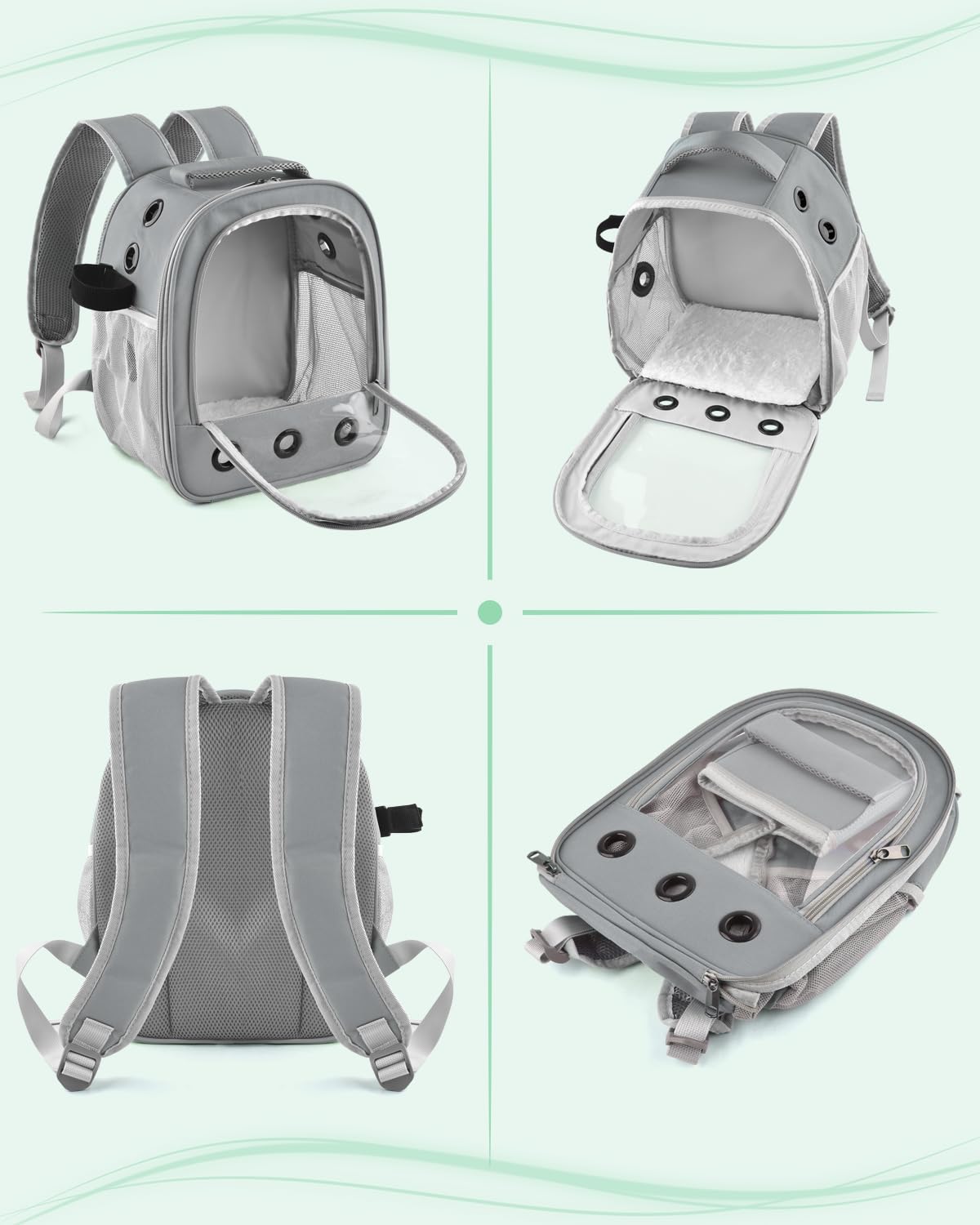 DBNESS Guinea Pig Carrier Backpack, Portable Rabbit Travel Carring Bag for Pet Bunny Chinchilla Bearded Dragon Hamster Parrot Outgoing Pouch Case with Water Bottle Holder & Detachable Pad (Light Gray)