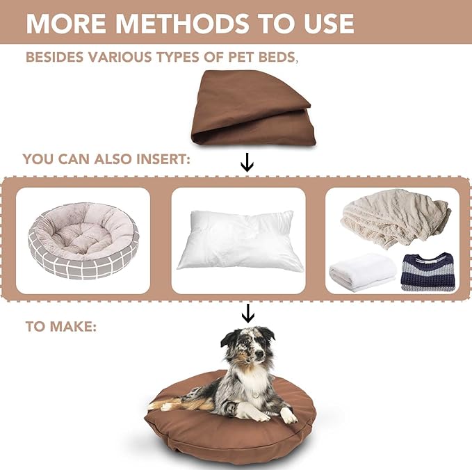 Dog Bed Cover Waterproof Replacement Machine Washable Covers for Dog Bed Heavy Duty Scratch Resistant Mattress Protector Pet Bed Round 20x20 Inch Cover Only Brown