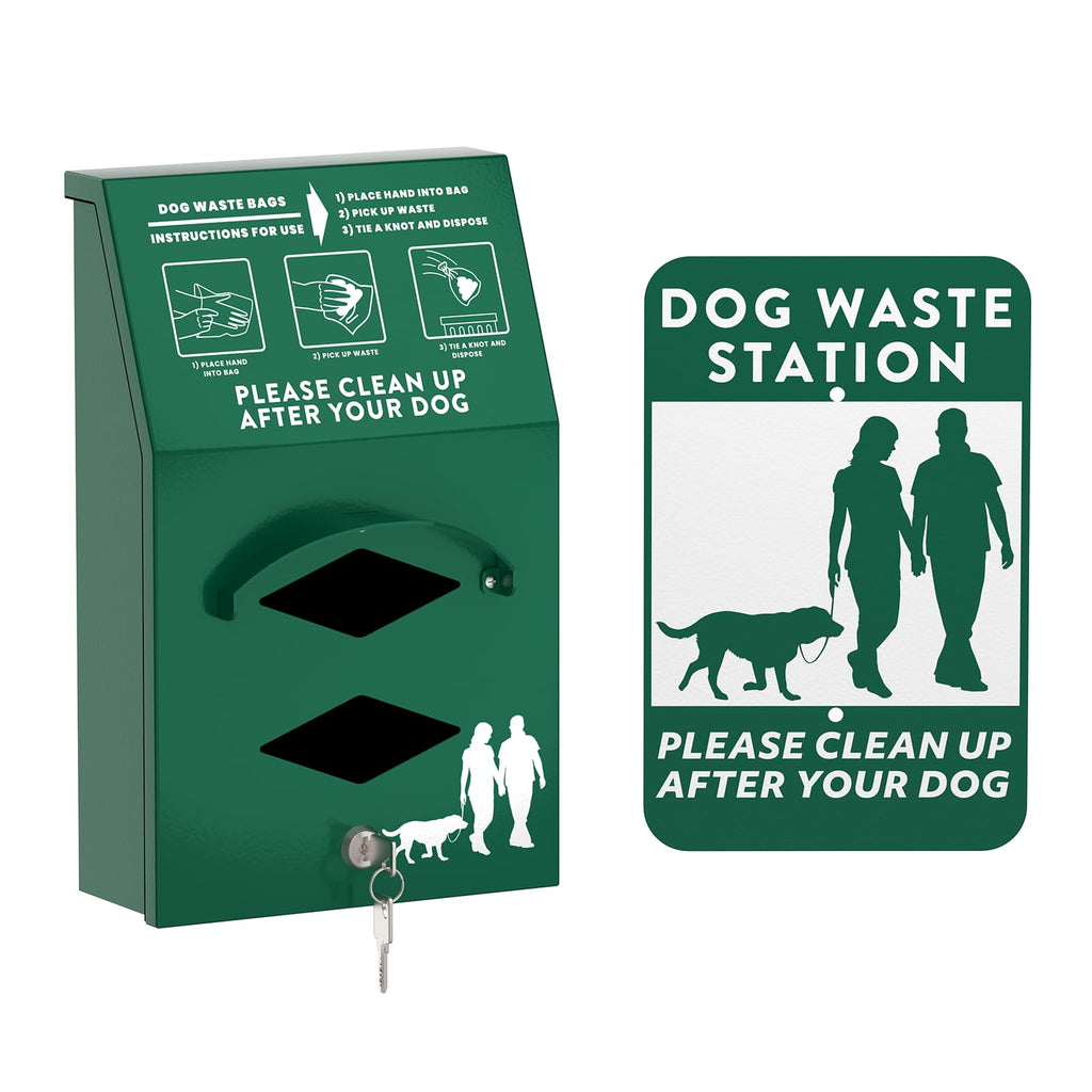 POCHAR Aluminum Outdoor Dog Bag Dispenser with Pick Up Sign for Pet Waste