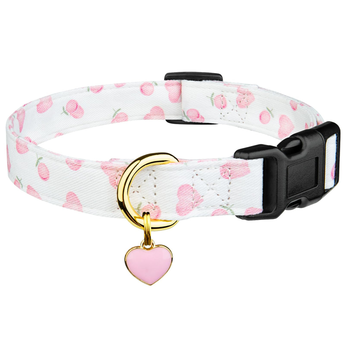 Cotton Dog Collar Pink Flower with Pendant Cute Dog Collar S