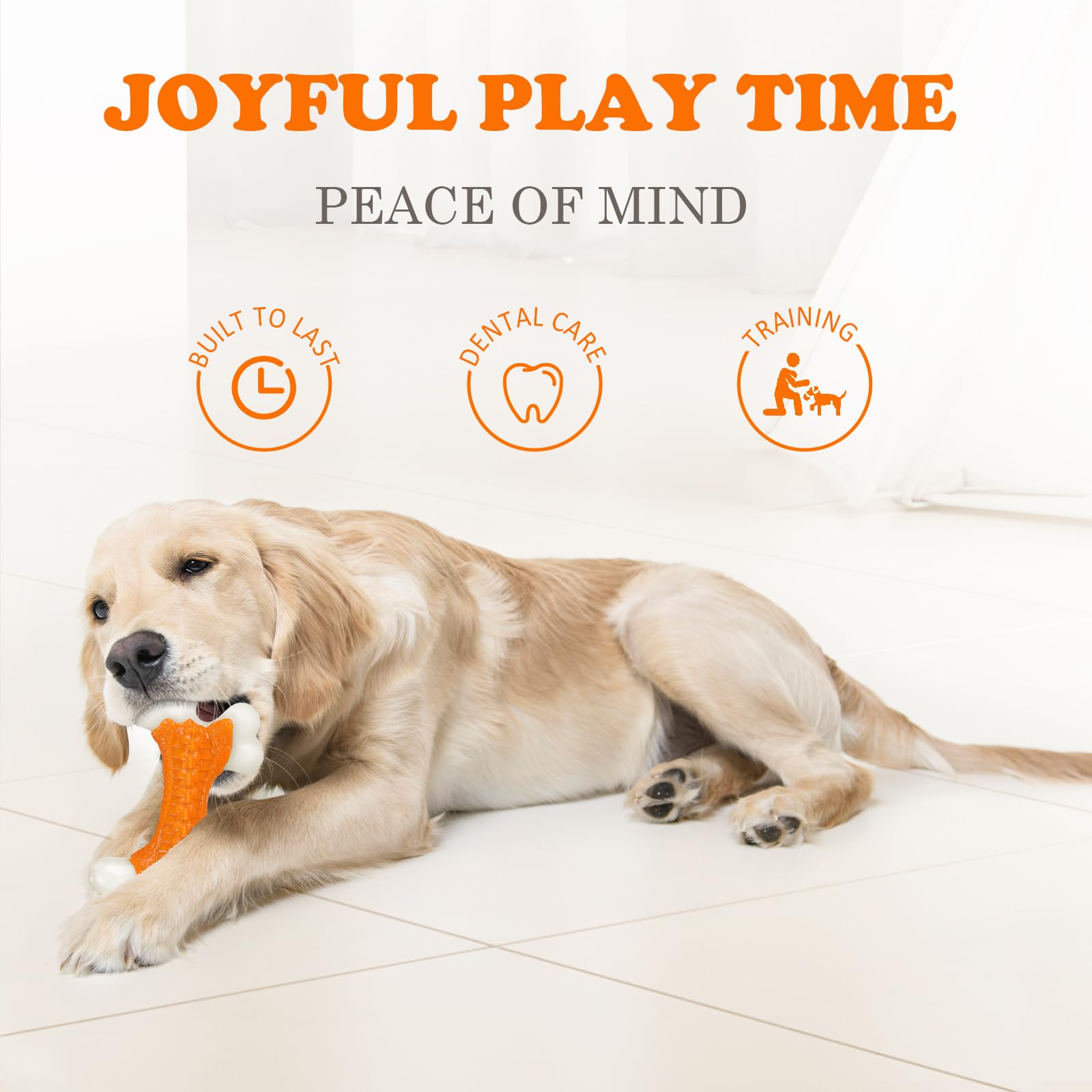 Kseroo 2-Pack Indestructible Dog Toys for Aggressive Chewers: Peanut Butter Flavored Hard Nylon Bone Chew Toys, Tough Dog Chew Toys, Dog Toys to Keep Them Busy for Medium Large Dogs, Orange